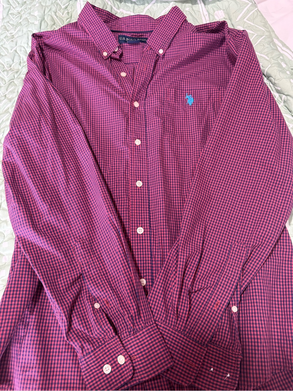 Polo by Ralph Lauren Magenta and Navy Micro-Check Button-Down Shirt